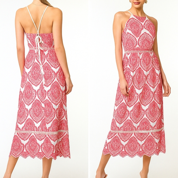 Adelyn Rae Dresses & Skirts - Adelyn Rae Pink White Paisley Tiered Maxi Dress Rope Strap Boho | Size XS